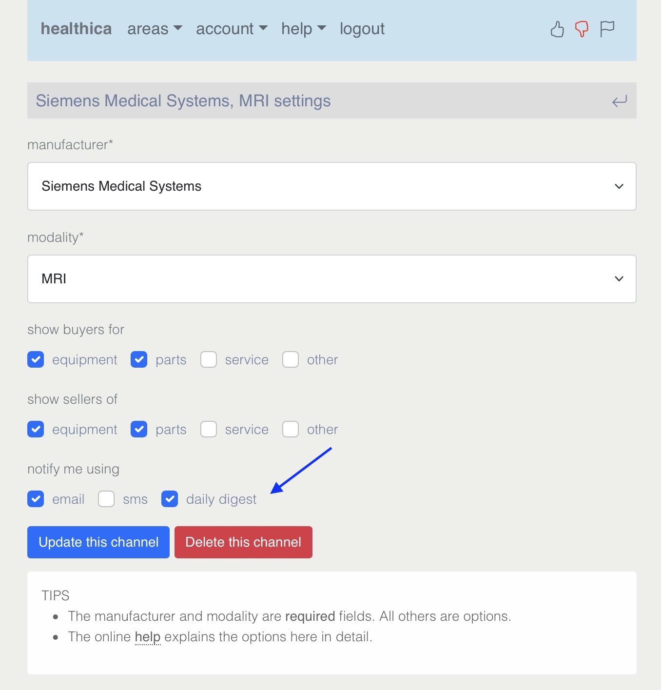 typical channel settings